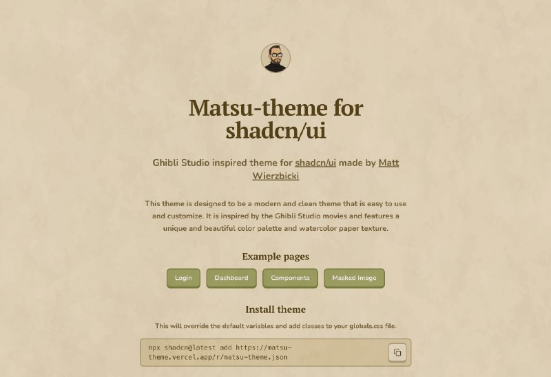 可能发晚了，Matsu-theme 是一个吉卜力风格的 shadcn-ui 主题做 GPT4o 套壳站的首选主题，有需要的收藏吧 