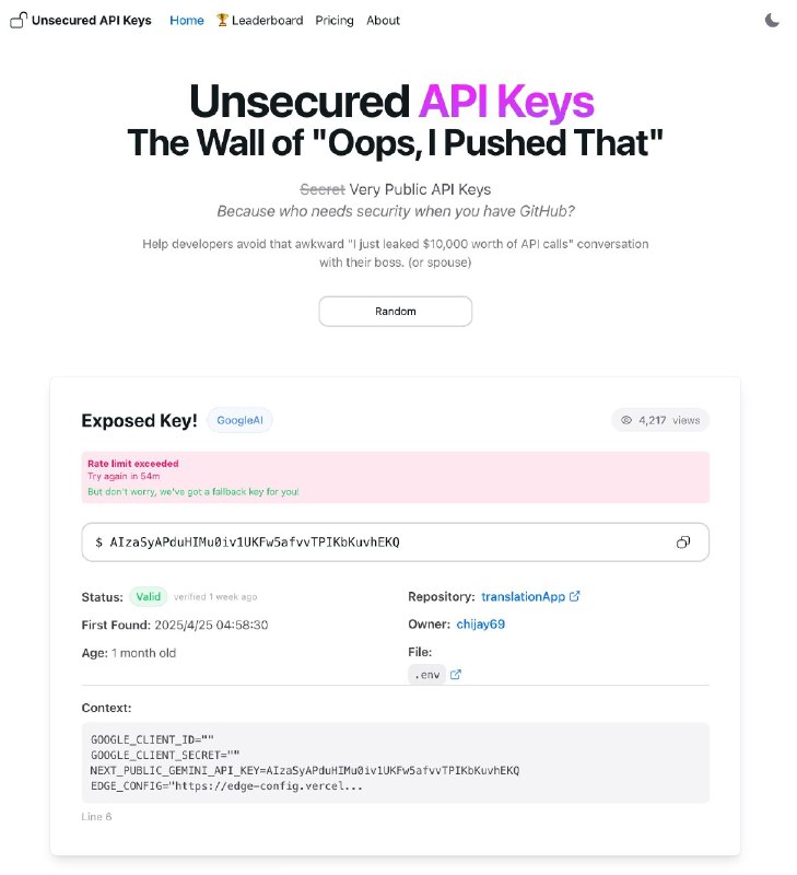 没有安全意识的程序员会把 API Keys 放到前端代码或者提交到 GitHub